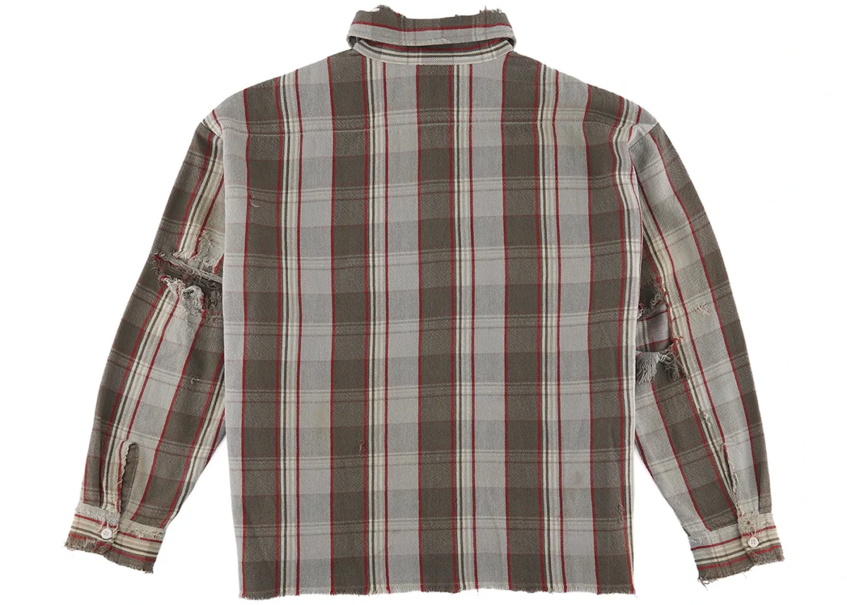 saint mxxxxxx x shermer academy flannel shirt grey red 1