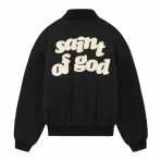 Black Fear of God x Saint Mxxxxxx Varsity Jacket Back