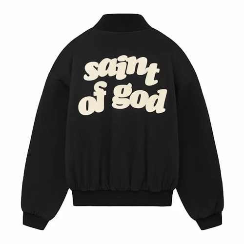 Black Fear of God x Saint Mxxxxxx Varsity Jacket Back